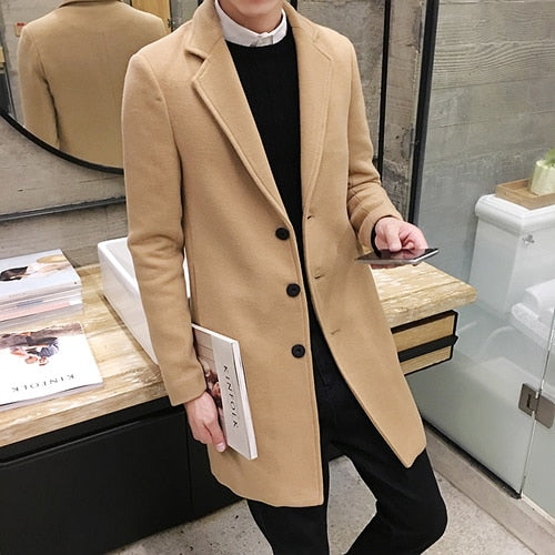 Men's Woolen Slim Trench Coat