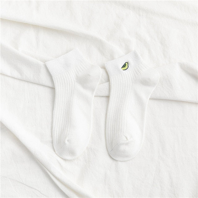 Solid Avocado Embroidery Socks