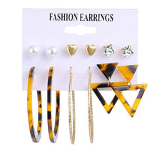 Load image into Gallery viewer, Bohemian Leopard Acrylic Pearl Earrings Geometry Tassel
