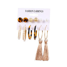 Load image into Gallery viewer, Bohemian Leopard Acrylic Pearl Earrings Geometry Tassel
