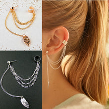 Load image into Gallery viewer, 1pc Metal Leaf Tassel Earring with Cuff
