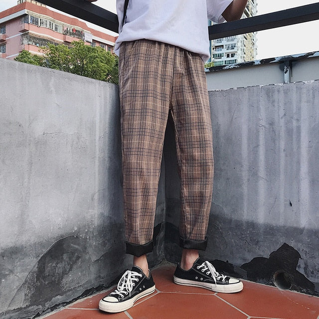 Men's Streetwear Yellow Plaid Pants