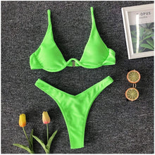 Load image into Gallery viewer, Push Up Unpadded Brazilian Bikini Swim Set
