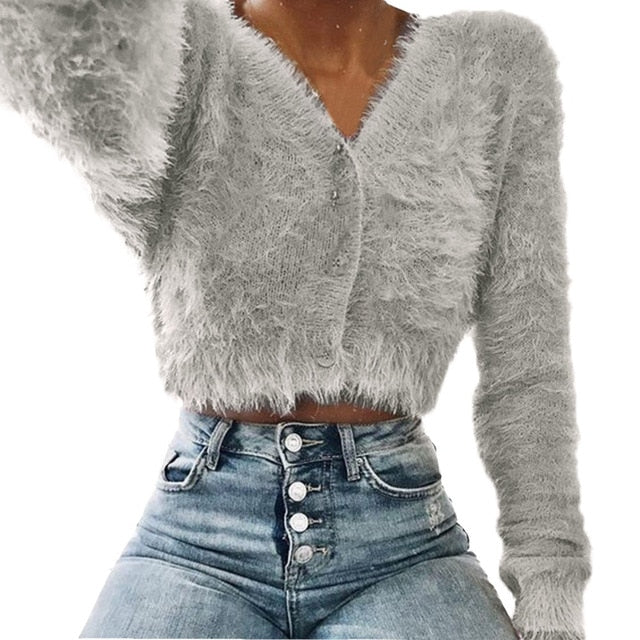 Solid fuzzy cardigan