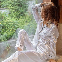 Load image into Gallery viewer, 2 Pieces Faux Silk Satin Pajamas Set
