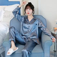 Load image into Gallery viewer, 2 Pieces Faux Silk Satin Pajamas Set
