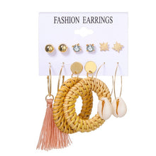 Load image into Gallery viewer, Bohemian Leopard Acrylic Pearl Earrings Geometry Tassel
