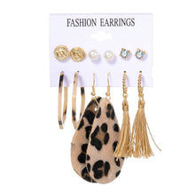 Load image into Gallery viewer, Bohemian Leopard Acrylic Pearl Earrings Geometry Tassel
