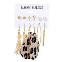 Load image into Gallery viewer, Bohemian Leopard Acrylic Pearl Earrings Geometry Tassel
