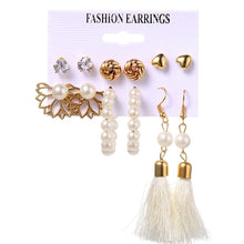 Load image into Gallery viewer, Bohemian Leopard Acrylic Pearl Earrings Geometry Tassel
