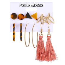 Load image into Gallery viewer, Bohemian Leopard Acrylic Pearl Earrings Geometry Tassel
