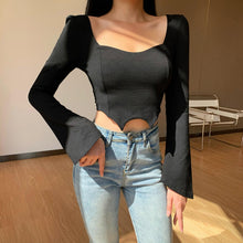 Load image into Gallery viewer, Low-cut Square Neck Long Sleeve T-shirt
