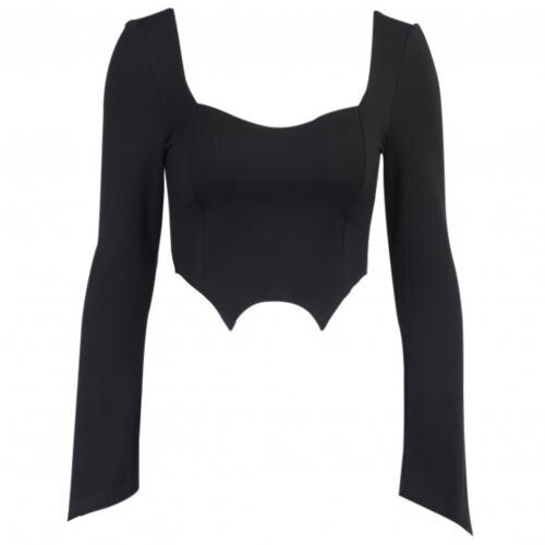 Low-cut Square Neck Long Sleeve T-shirt