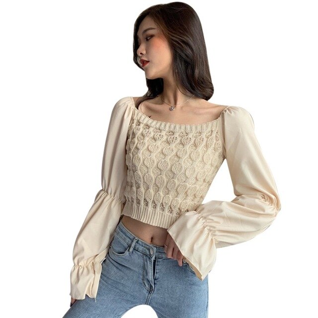 puff sleeve knitted blouse