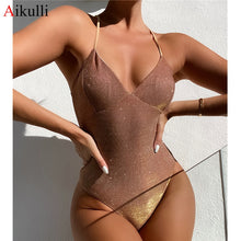 Load image into Gallery viewer, Shiny V-Neck One Piece Swimsuit
