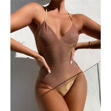 Load image into Gallery viewer, Shiny V-Neck One Piece Swimsuit
